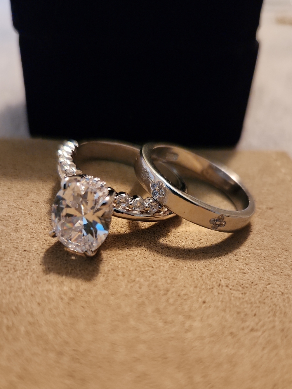 Classic S925 CZ Oval Cut Wedding Ring Set